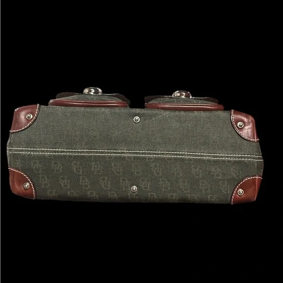 Rooney & Bourke Vintage Shoulder Bag Green Canvas with Brown Leather Trim/Accent - Picture 5 of 17